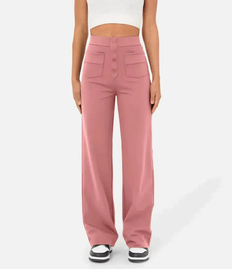 High-waisted elastische casual broek