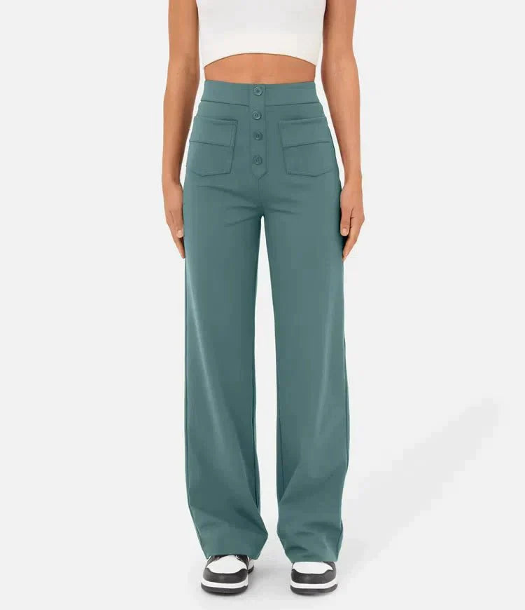 High-waisted elastische casual broek